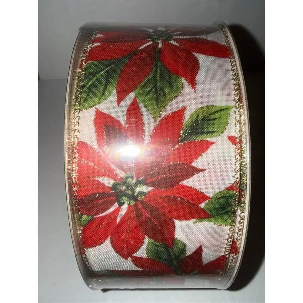 Poinsettia Holiday Garland Ribbon - Red and Green